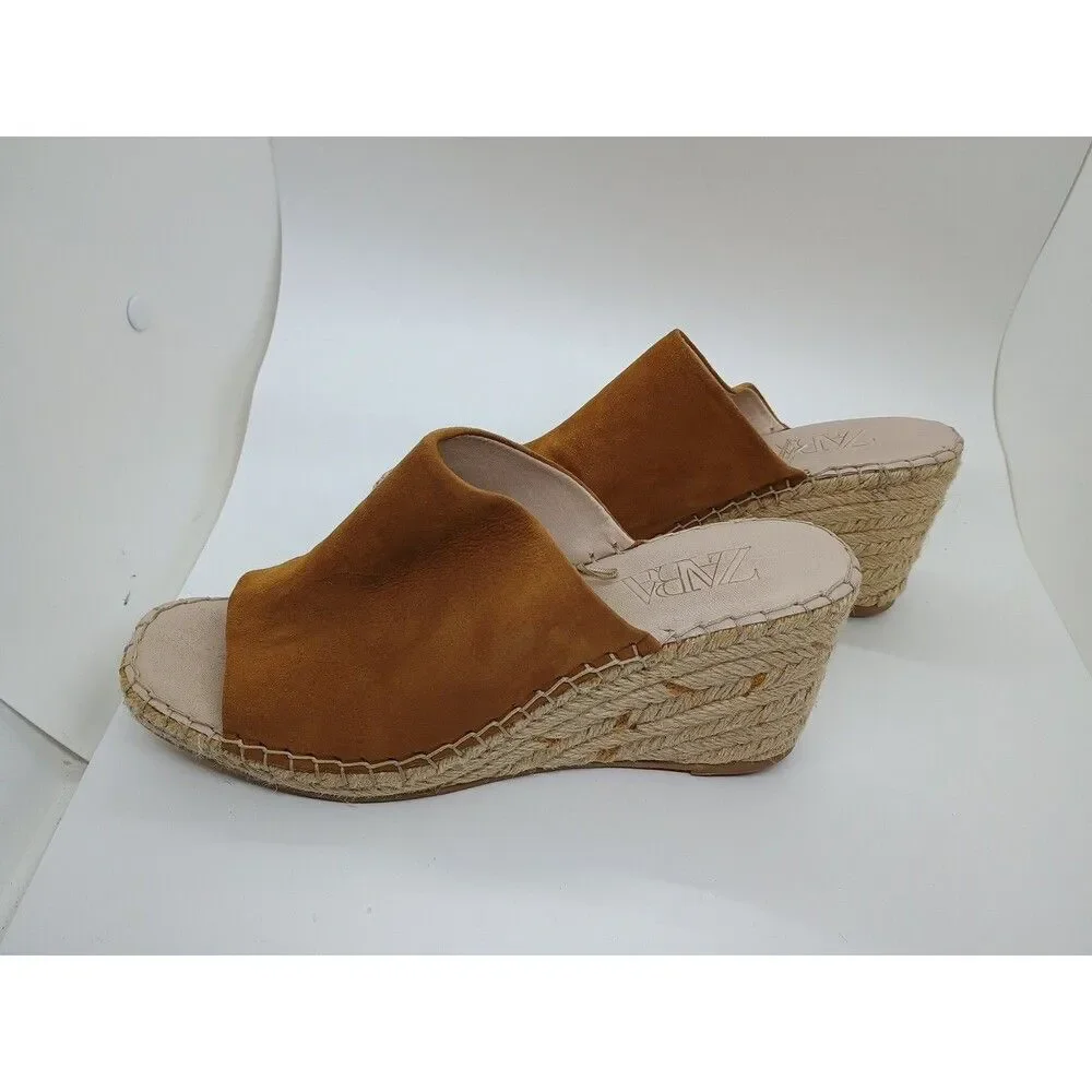 ZARA DESIGNER Sandals Womens Sz EU 38/8.5 Tan Suede Espadrilles Wedge Heels